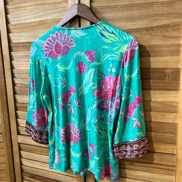 Soft Surroundings Maddalena Embroidered Beaded Tunic Blouse Top MP Turquoise - Picture 11 of 15